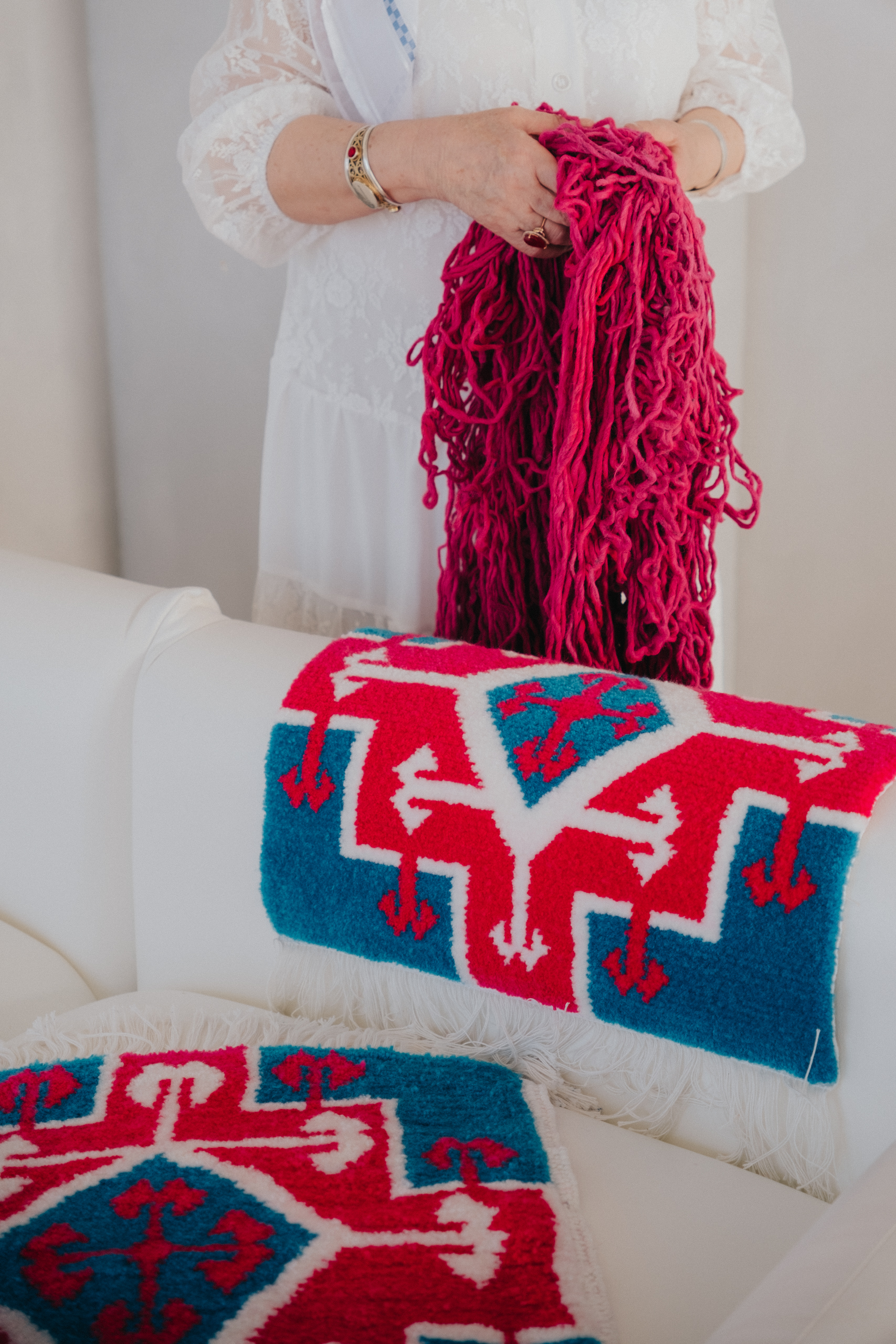 red blue and white rug image